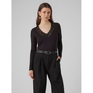Longsleeve - Zwart - Kant - V-hals - Lange Mouwen - Regular Fit
