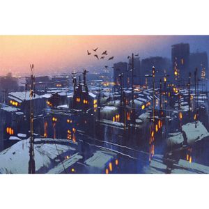 queence Artprint op linnen Stad 's nachts Premium canvasstof, handgemaakt in Duitsland