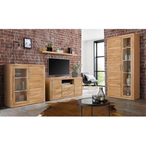Wandmeubel - Gedeeltelijk Massief Eikenhout - Set met Vitrinekasten