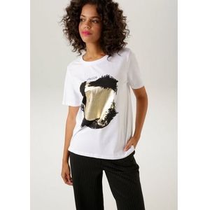 Aniston CASUAL T-shirt met goudkleurige folieprint aan de voorkant - nieuwe collectie