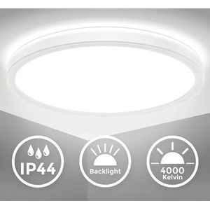 B.K.Licht Led-plafondlamp BK_DB1558 LED badkamer plafondlamp, met achtergrondverlichting, ultraplat (1 stuk)