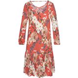 s.Oliver RED LABEL Beachwear Jerseyjurk met bloemenprint en rok met volants, 3/4 mouwen, zomerjurk, strandjurk