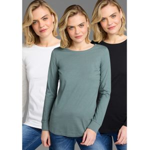 Laura Scott Shirt met lange mouwen met ribbels aan de mouwafwerking - nieuwe collectie (Set van 3)