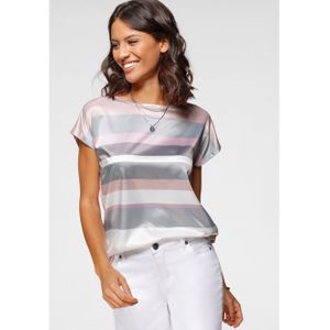 Blouse - Rosé/Antraciet Gestreept - Ronde Hals - Mouwloos - Streepdesign