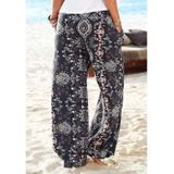 Lascana Strandbroek met etnische print en zakken, wide leg, marlene broek