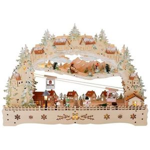my home Schwibboog Kerst versiering met bewegende kabelbaan en geïllumineerde huizen en rodelbaan