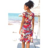 Lascana Zomerjurk met v-hals in all-over print, jersey t-shirtjurk, strandjurk