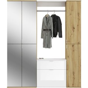 Kledingkast - Artisan Eik NB - Wit - Hoogglans - Spiegelglas - Houtmateriaal