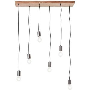 Brilliant Leuchten Hanglamp Rustiek 125 cm hoogte, 80 cm breedte, 6 x e27, in te korten, metaal/hout, zwart/hout (1 stuk)