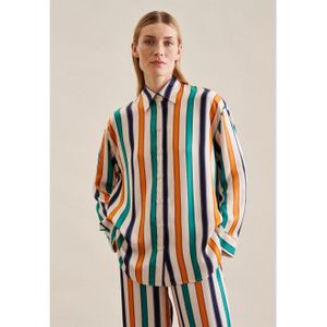 seidensticker Lange blouse Zwarte roos Lange mouwen kraag strepen