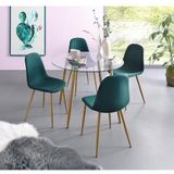 my home Eethoek MILLER Glazen tafel met 4 stoelen (weefstof) (set, 5-delig)