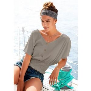 Lascana Shirt met V-hals met brede gesmokte zoom en kraag, overhemdblouse, zomers