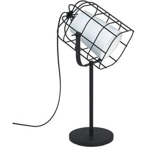 EGLO Tafellamp BITTAMS zwart / l27,5 x h57 x b26 cm / excl. 1x e27 (elk max. 10w) / snoerschakelaar - van staal en textiel - tafellamp - metaal lampenkap draaibaar - lamp - tafellamp - bedlamp - slaapkamerlamp (1 stuk)