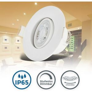 B.K.Licht - LED Badkamer Inbouwspots - dimbaar - set van 5 - badkamerverlichting - IP65 - wit - 9 x 4,2 cm (DxH)