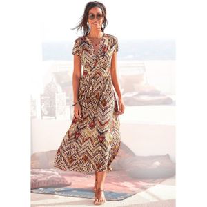 Lascana - Midi-jurk - Bruin Gedessineerd - Etnische Print - V-hals