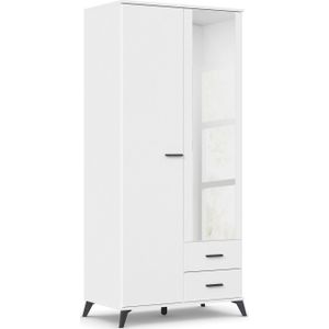 Opbergkast - Alpinewit - Grijs-metallic Grepen - Linnen-look Binnendecor - Grijs-metallic Poten