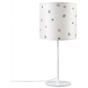 Paco Home Tafellamp Luca Dots Nachtkast stoffen lampenkap rond stippen E14 kleurig retro textiel
