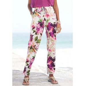 Beachtime Jerseybroek met bloemenprint en elastische tailleband, zomerbroek, strandbroek