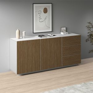 INOSIGN Dressoir Vega Sideboard, Ladekast, 180 cm met 2 deuren en 3 lades, fronten met groeflook