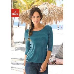 Lascana Shirt met 3/4-mouwen met modieuze cut-out in de nek (Set van 2)