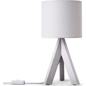 Paco Home Tafellamp BAJO CANVAS UNI COLOR Driepotig massief hout, textielscherm uni linnen, Ø 17 cm, H. 35 cm