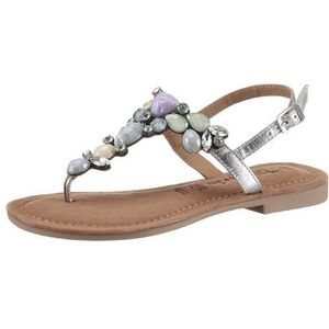 Tamaris Sandalen zomerschoen, teen-scheider, blokhak, met decoratieve steentjes