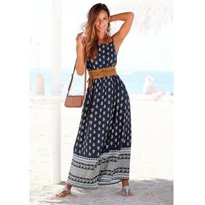 Vivance Maxi-jurk met print op de boorden en elastiek in de taille, zomerjurk, strandjurk
