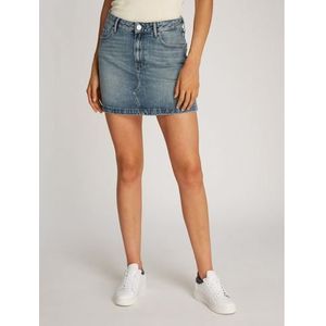 Tommy Hilfiger Jeans rok DNM MINI SKIRT HW in lichte wassing, met logo-badge, borduring