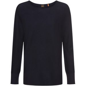 Gebreide Trui - Dark Blue - Materiaalmix met Kasjmier - Lange Mouwen