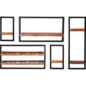 SIT Wandplank Panama Kastenset, set van 5 in industrial-stijl, mangohout en metaal (set, 5 stuks)