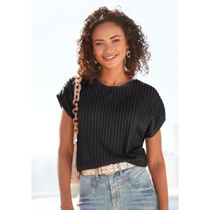 Lascana Shirt met korte mouwen met biesstructuur, kreukvrij t-shirt van moderne structuurstof