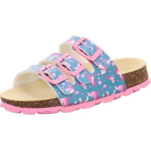 Superfit - Fussbettpantoffel - Slippers - Blauw/Pink - Gedessineerd - Met Gespsluiting