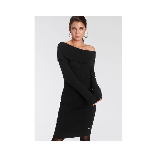 Mode Jurken Off the shoulder jurken Laura Scott Off the shoulder jurk wit-zwart bloemenprint elegant