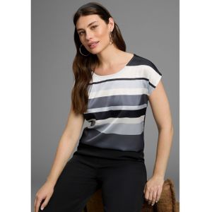 Blouse - Zwart/Grijs Gestreept - Ronde Hals - Mouwloos - Streepdesign