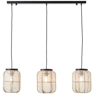 Brilliant Leuchten Hanglamp Tannah H 123 cm, B 100 cm, 3x E27, in te korten, metaal/textiel/hout, zwart/naturel (1 stuk)