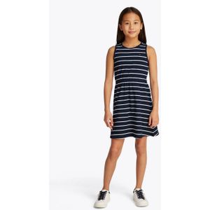 Tommy Hilfiger Jerseyjurk LINEN JERSEY DRESS SLVLS met strepenpatroon, met logo-borduursel