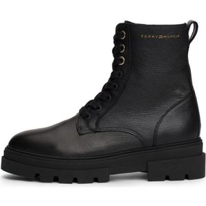 Tommy Hilfiger Veterschoenen BICOLOR LEATHER LACE-UP , plateau, veterschoenen, chunky boots, gouden logo tekst