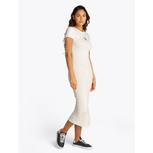 TOMMY JEANS Jerseyjurk TJW BODYCON LOGO 2 DRESS met logo-borduursel, met korte mouwen, in midi-lengte