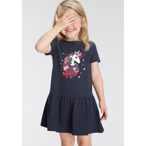 KIDSWORLD Jerseyjurk Met eenhoorn van katoen en elastaan, korte mouw