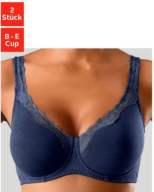 Petite fleur Beugel-bh van katoen met kanten randje en bredere bandjes (Set van 2)