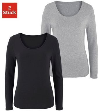 Vivance Shirt met lange mouwen Elastische katoenkwaliteit (Set van 2)