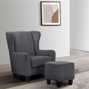 Home affaire Oorfauteuil Chilly, stoel met poef en verenvering, in cord en microvezel bekleding, onze permanente lage prijs (set, 2 stuks)