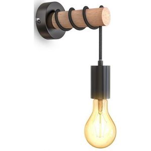 B.K.Licht Wandlamp BK_WL1342 Vintage wandlamp, staal, hout, E27 fitting (1 stuk)