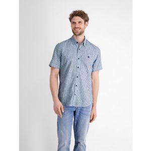 Cobalt Blue - Overhemd - Korte Mouwen - Button-Downkraag - Met Streepmotief