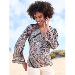 Blouse - Grafiet/Camel - 100% Polyester - Lange Mouwen
