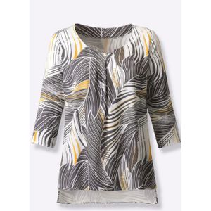 Antraciet/Oker Gedessineerd - Blouse - 100% Viscose - Korte Mouwen