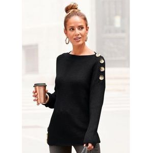 Lascana Gebreide trui met knopen in off-shoulder-stijl, damestrui van katoenmix