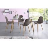 my home Eethoek MILLER Hoekige glazen tafel met 4 stoelen (kunststof kuipzitting) (set, 5-delig)