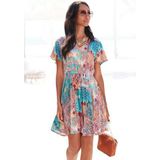 Lascana Gedessineerde jurk gemaakt van crêpe viscose, kleurrijke zomerjurk, strandjurk