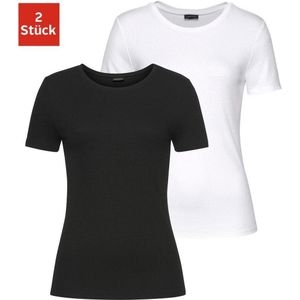 Lascana T-shirt van zacht ribmateriaal (Set van 2)